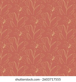 retro pattern with flowers line art style