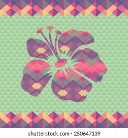 Retro pattern of geometric flower shapes. Colorful mosaic banner. Geometric hipster retro background with place for your text. Vector illustration. 