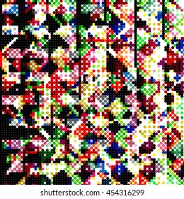 Retro pattern of geometric mosaic shapes with circles. Vector