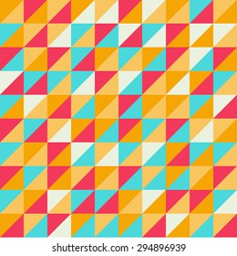 Retro pattern of geometric shapes withÂ multi-colorÂ mosaic backdrop. Abstract geometric hipster retro triangle seamless pattern background for place your text, Vector illustration