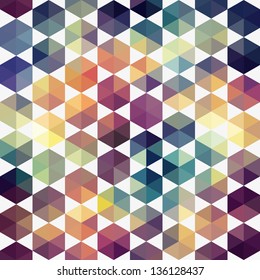 Retro pattern of geometric shapes. Colorful mosaic backdrop. Geometric hipster retro background, place your text on the top of it. Retro triangle background.