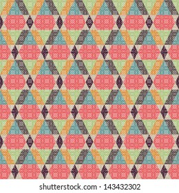 Retro pattern of geometric shapes. Colorful mosaic. Geometric vintage background. Retro triangle background