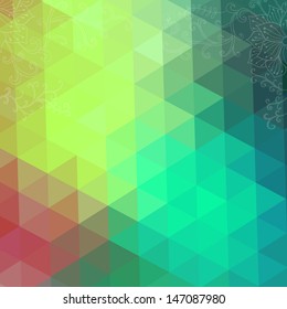 Retro pattern of geometric shapes. Colorful mosaic banner. Geometric hipster retro background with place for your text. Retro triangle background