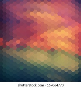 Retro pattern of geometric shapes. Colorful mosaic banner. Geometric background with place for your text. Retro triangle background. Vector background 