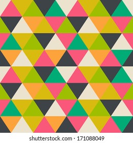 Retro pattern of geometric shapes. Colorful mosaic banner. Geometric hipster retro background with place for your text. Retro triangle background