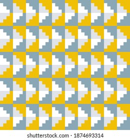 Patrón retro de formas geométricas. Fondo de mosaico colorido. Fondo retro hipster geométrico, color de tendencia 2021 amarillo gris azul. Fondo del triángulo retro.