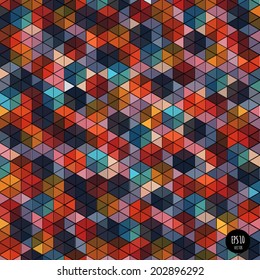 Retro pattern of geometric shapes. Colorful mosaic backdrop. Geometric hipster retro background, place your text on the top of it. Retro triangle background.