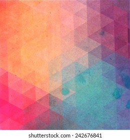 Retro pattern of geometric shapes. Colorful mosaic backdrop. Geometric hipster retro background, place your text on the top of it. Retro triangle background.