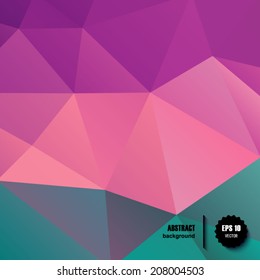 Retro pattern of geometric shapes. Vector abstract polygonal background - pink / purple. Colorful mosaic banner. Geometric hipster retro background with place for your text.Rainbow triangle background
