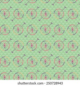 Retro pattern of geometric unicycle shape. Colorful mosaic banner. Geometric hipster retro background with place for your text. Vector illustration. 