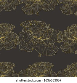 Retro pattern of golden poppies. Art Nouveau seamless ornament.