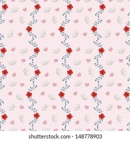 Retro pattern with hearts and flowers