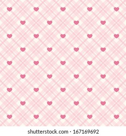 Retro pattern with hearts on plaid background for valentines day decor or scrap booking
