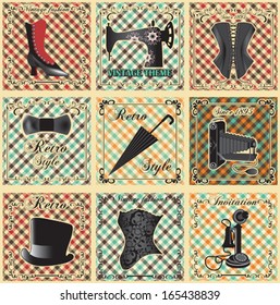 Retro pattern and labels set