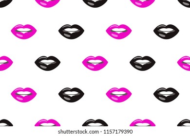 Retro pattern with lips, seamless beauty pattern, vector ornament with lips