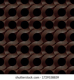 Retro pattern, made of waves, lines and circles. Vector seamless dark background.