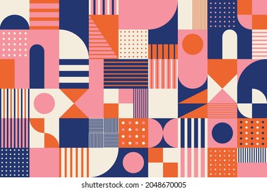 A retro pattern with mosaics of various shapes. Simple pattern design template.