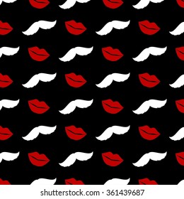 Retro pattern with mustache and kissing lips