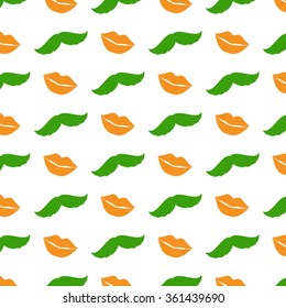 Retro pattern with mustache and kissing lips