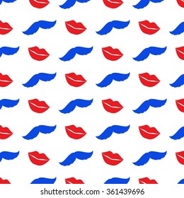 Retro pattern with mustache and kissing lips