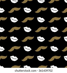 Retro pattern with mustache and kissing lips