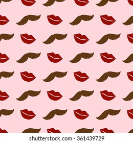 Retro pattern with mustache and kissing lips
