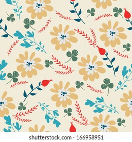 retro pattern with pictures of flowers and leaves