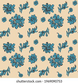 retro pattern romance with blue flowers handicraft pattern