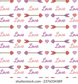 Retro pattern seamless.Abstract background of valentines day.Line and heaart design in 1970s HippieRetro style.Vector pattern ready to use for cloth,textile,wrap.The file has a transparent background.