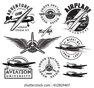 retro pattern set of monochrome planes, badges, design elements