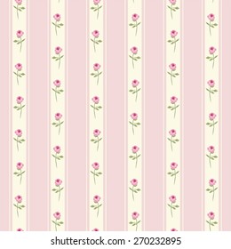 Retro pattern with shabby chic roses on striped background ideal for kitchen textile or bed linen fabric or interior wallpaper design
