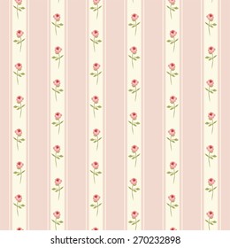 Retro pattern with shabby chic roses on striped background ideal for kitchen textile or bed linen fabric or interior wallpaper design