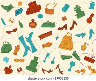 Retro pattern with shopping goods.