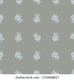 Retro pattern with simple cute flower. Plaid background. Template for fabric design, wallpapers, fashion prints. Feedsack style. Country plant ornament.