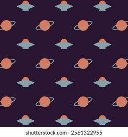 retro pattern space flying saucer planet retro colors cover design