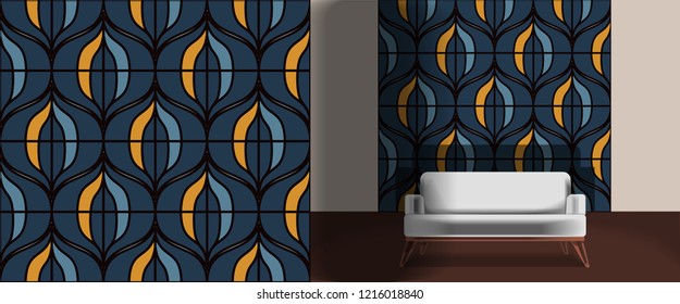 retro pattern in the style of the sixties. Art deco vintage wallpaper or fabric. Retro interior