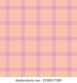 Tecido têxtil padrão retro, fundo de textura de página xadrez. Vetor de idade verificar tartan sem emenda na paleta de cores claras e rosa.