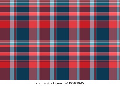Retropatroon textuur naadloos, grafische plaid vector controle. Tie stof textiel achtergrond tartan in rode en cyaan kleuren palet.