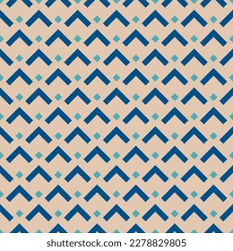 Retro pattern. Vector ornamental geometric seamless texture. Simple ornament with lines, feather grid, fish scale, repeat tiles. Trendy abstract vintage geo background. Blue, beige and turquoise color