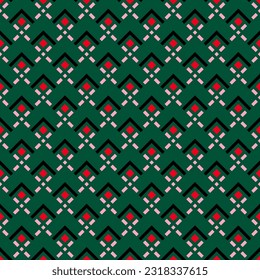 Retro pattern. Vector ornamental geometric seamless texture. Simple tribal ornament with lines, grid, fish scale, repeat tiles. Trendy abstract vintage geo background. Green, red, pink, black color