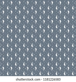 Retro pattern with white abstract signs, dashes and dots, on blue background. Textile print. Vector illustration.