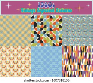 Retro Patterns from the 1960s, Groovy Colors and Shapes, Vintage Repeated Backgrounds