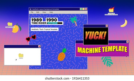 Retro PC Desktop, Vintage Computer Message Box And Lame Text Sample Style With Hand Drawn Summer Icon, 80s 90s Inspired Cute And Fun Nostalgia Background Template