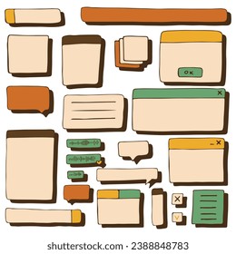 Retro pc elements, user interface, operating system, windows, icons in trendy retro style, modern stickers. old computer ui elements dialog boxes vector set. Illustration 90s. Vector illustration
