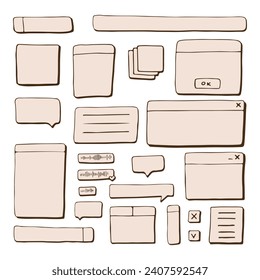 Retro pc elements, user interface, operating system, windows, icons in trendy retro style, modern stickers. old computer ui elements dialog boxes vector set. Illustration 90s. Vector illustration