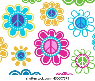 Retro peace flowers over blank background - access swatch for seamless pattern 