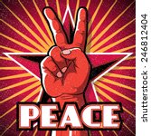 Retro Peace Hand Poster. Great illustration of Retro Style Peace Hand Sign gesturing positive Peaceful Vibes.  