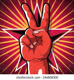 Retro Peace Hand Sign. Great illustration of Retro Style Peace Hand Sign gesturing positive Peaceful Vibes.  