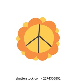 Retro peace orange flower. Hippie floral. Happy nature clipart. Children design isolated element vector doodle naive art illustration