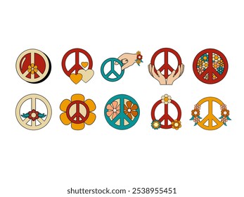 Retro Peace Sign Element Set